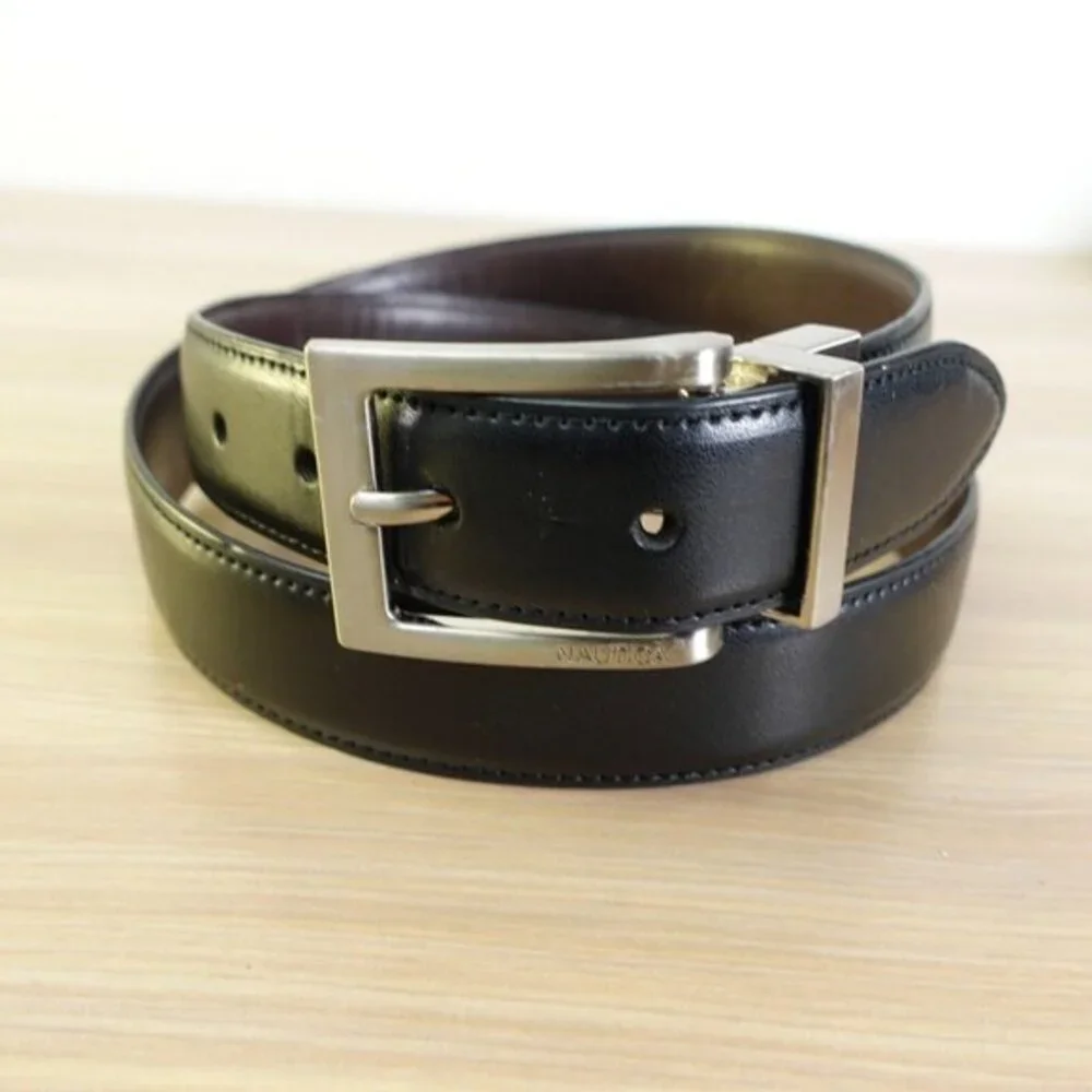 Classic Black Dress Belt Men‎ 32 Faux Leather NAUTICA Reversible Buckle Handmade